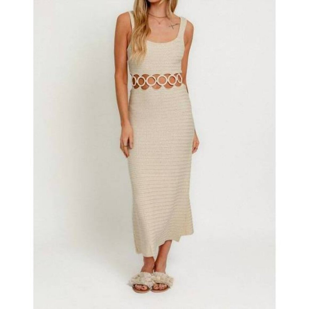 Le Lis Cream Crochet Midi Dress with Ring Cutout